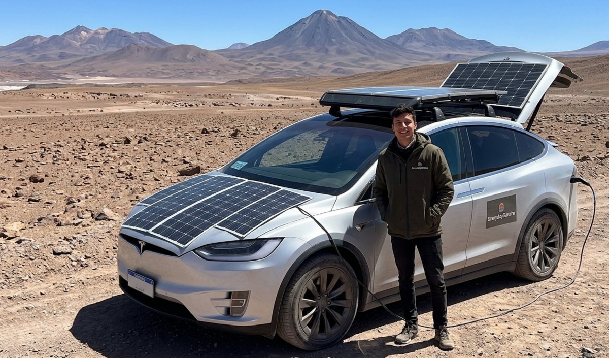 Un Tesla se queda tirado en el desierto de Chile… y lo  salva un panel solar