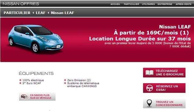 Nissan Leaf, un leasing por 169 euros el mes, en Francia