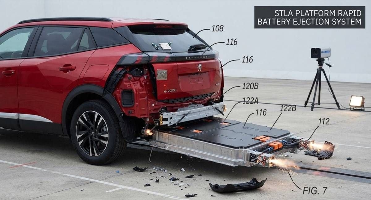 Stellantis patenta un sistema que expulsa la batería del coche eléctrico en caso de incendio
