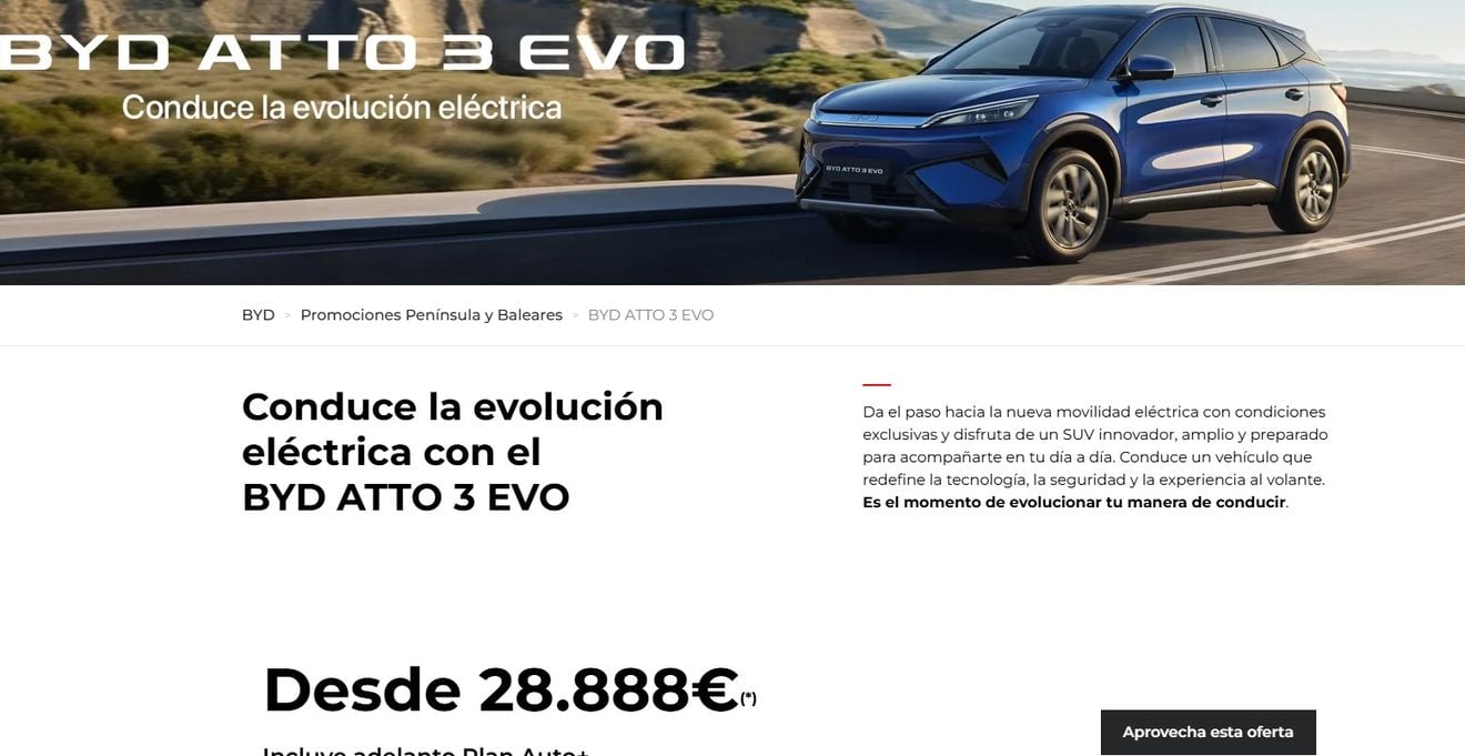 510 km de autonomía, carga a 220 kW y ahora un descuento de 14.000 euros: así es la promoción del BYD Atto 3 EVO