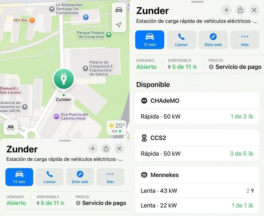 Apple Maps integra función para iniciar y pagar recargas de coches eléctricos en Europa