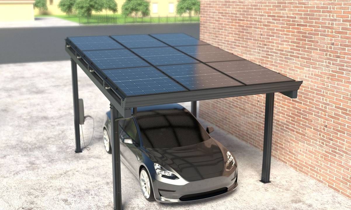 Esta pérgola solar recarga tu coche eléctrico y se instala en horas
