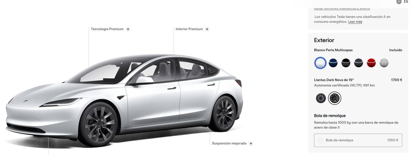 Tesla actualiza el configurador en España: nueva pantalla, nuevas llantas y más autonomía para el Model 3 Performance