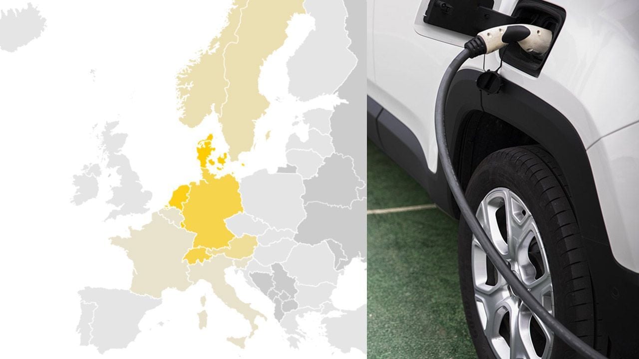 El mapa que revela las enormes diferencias para viajar en coche eléctrico en Europa, y aún más en España