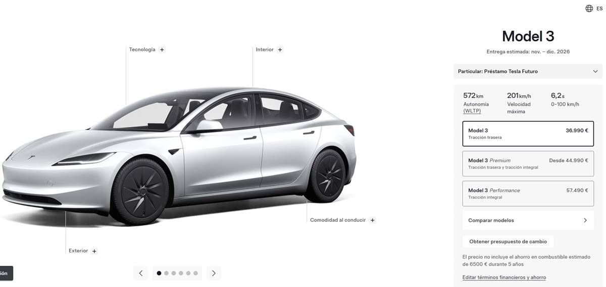 Tesla mejora el Model 3 más barato y ahora anuncia 572 km de autonomía