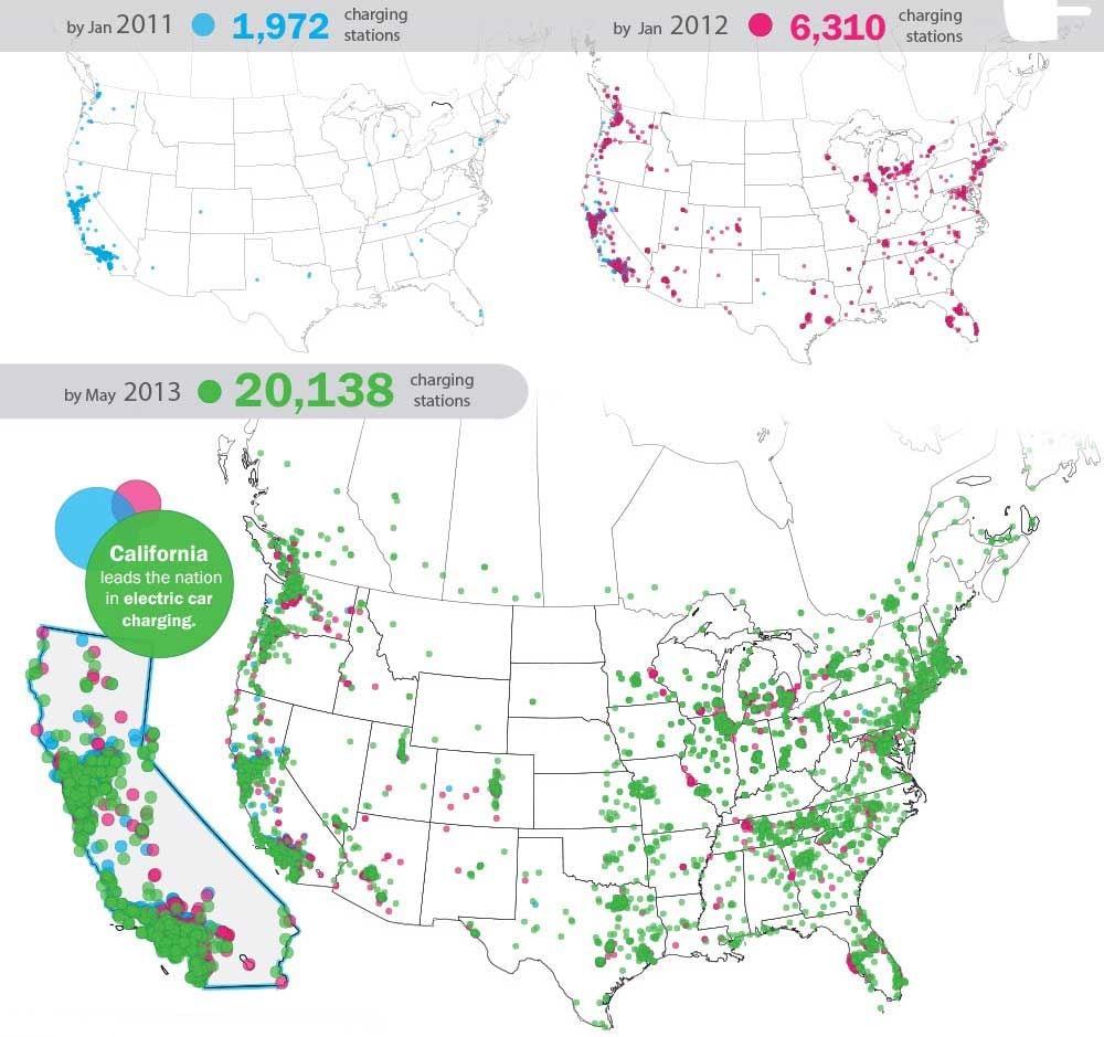 El espectacular aumento de los puntos de recarga para coches eléctricos en Estados Unidos