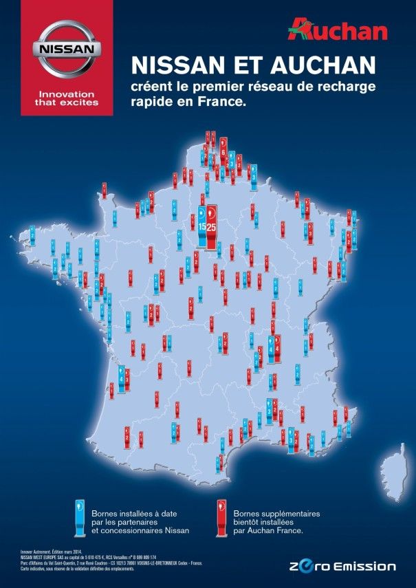 Nissan y Auchan instalarán 130 puntos de recarga rápida en Francia