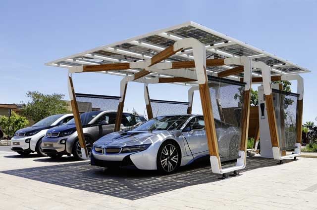 2014-bmw-i8-solar-carport-i3-front-three-quarter