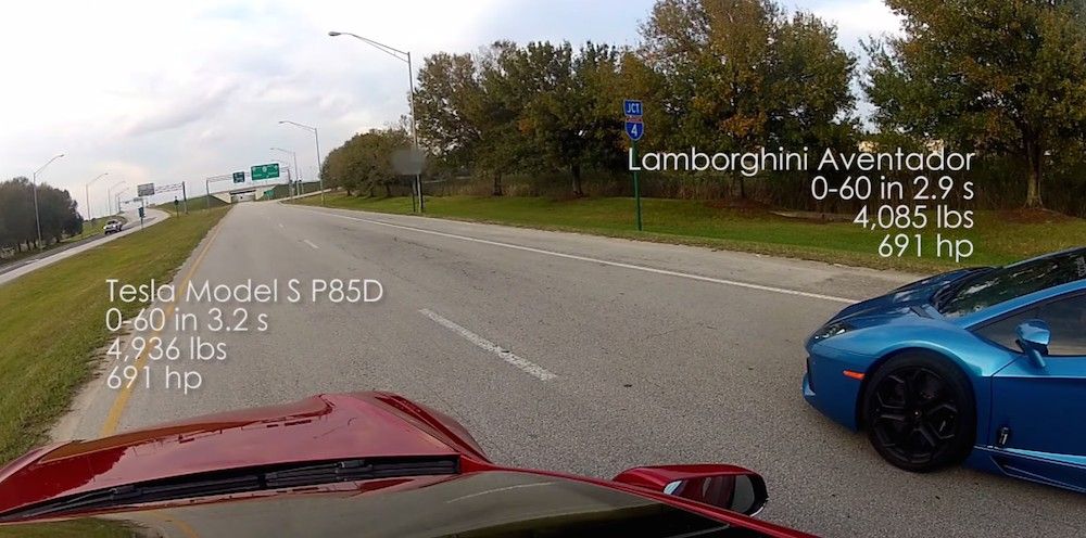 Tesla Model S P85D contra Lamborghini Aventador