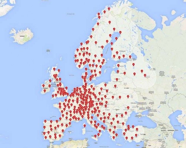 Mapa de supercargadores de Tesla para 2016