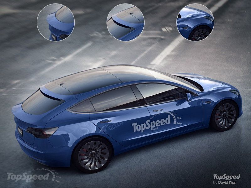 Render del Tesla Model 3 con portón trasero