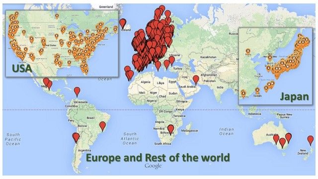 Mapa actual de puntos de recarga CHadeMO