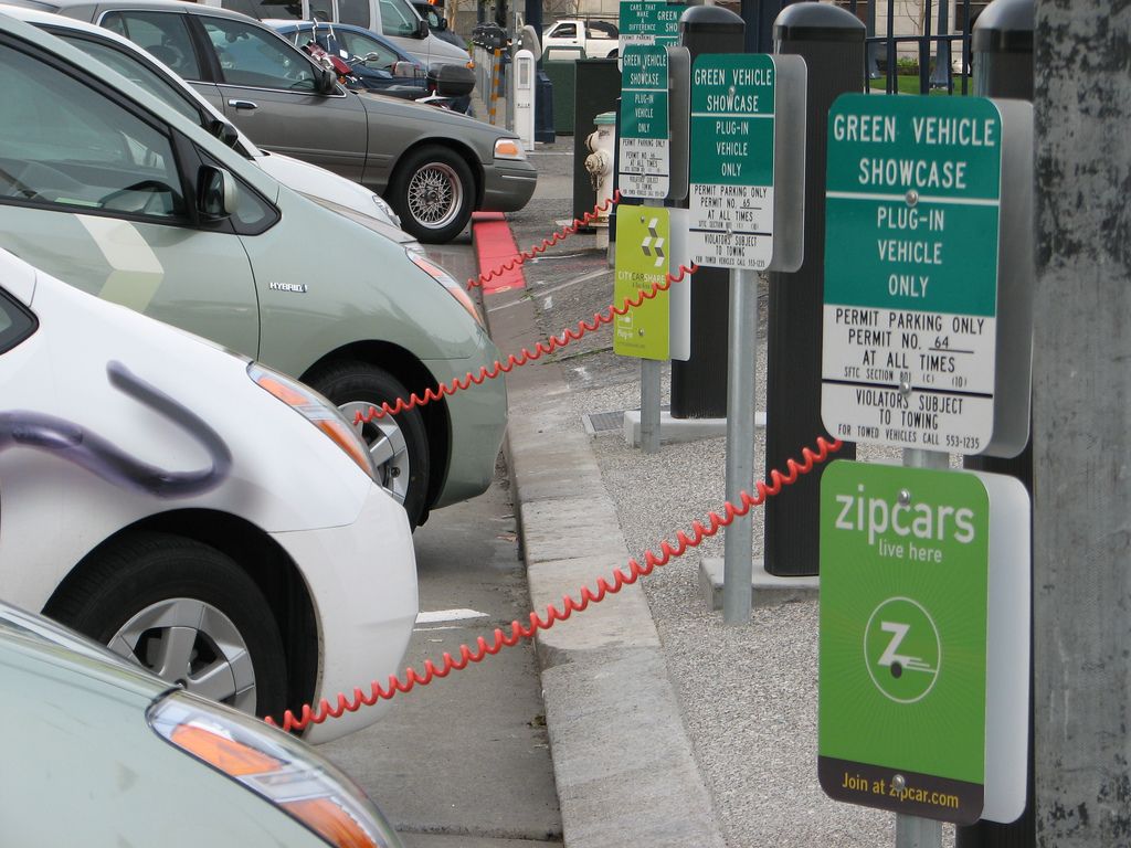 Three converted Prius Plug-In Hybrids charging at San Francisco City Hall