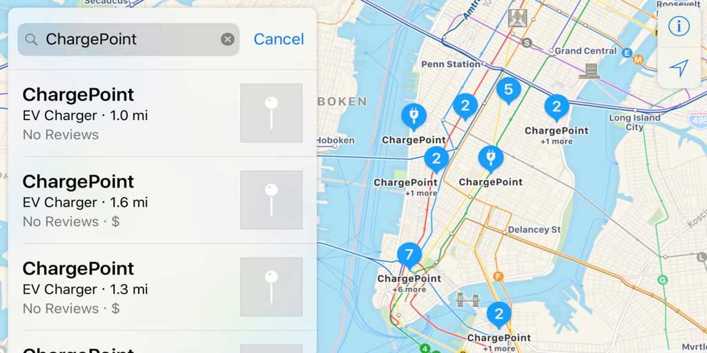 Apple Maps se actualiza para poder localizar puntos de recarga para coches eléctricos