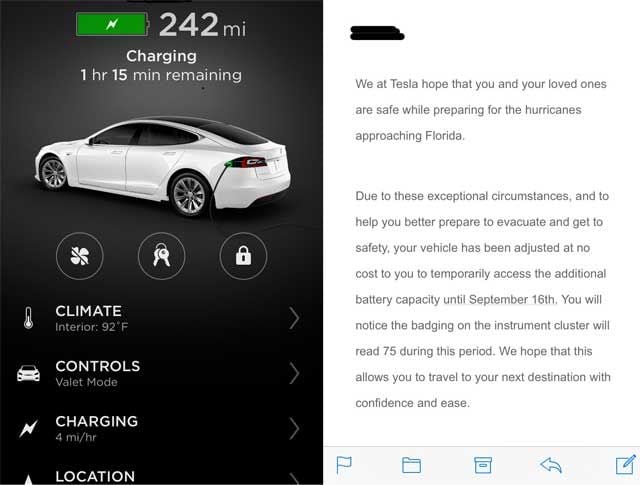 Tesla aumenta de forma gratuita la capacidad de la batería de los Model S y X que escapan del huracán Irma en Florida