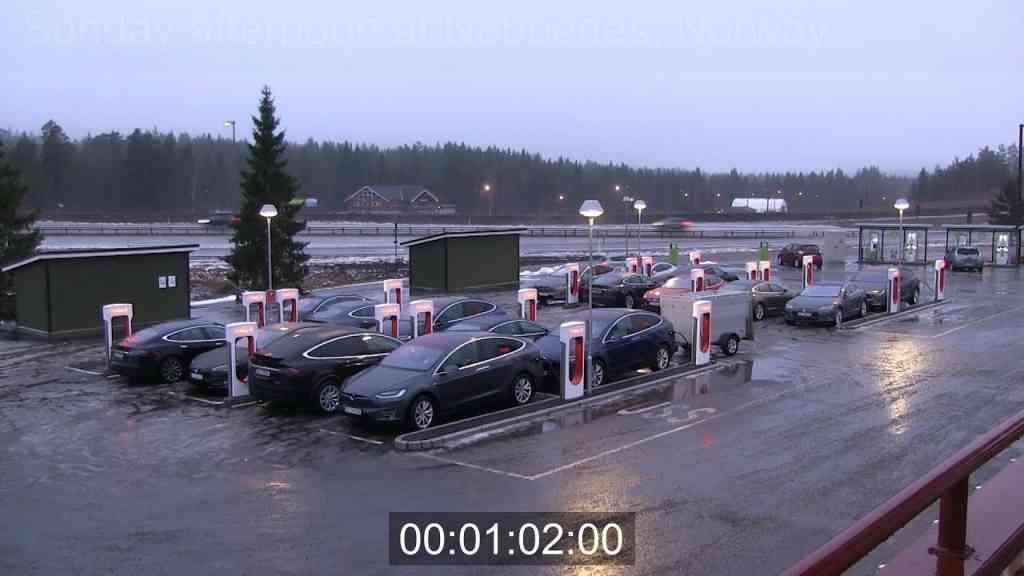 Vídeo a alta velocidad de la actividad en un Supercargador de Tesla en Noruega