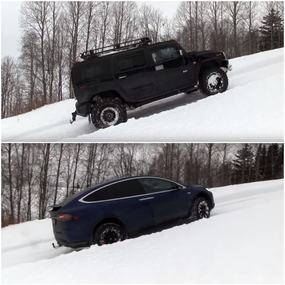 El Tesla Model X se enfrenta al Hummer H2 en la nieve (Video)