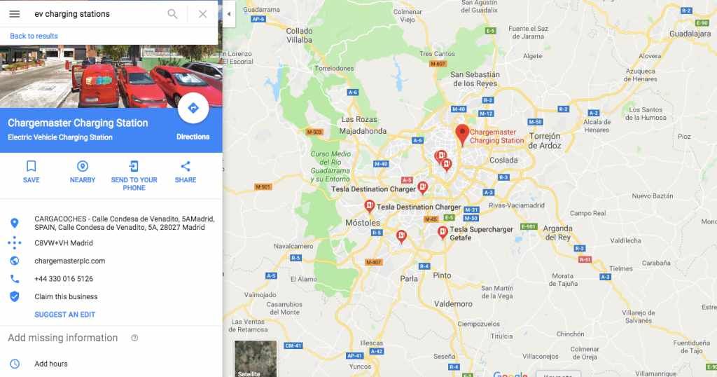 Google Maps añade la localización de puntos de recarga para coches eléctricos