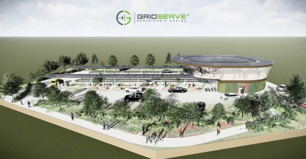 GRIDSERVE nos muestra como serán las estaciones de carga del futuro. Espacios multifuncionales, y alimentados por energía solar