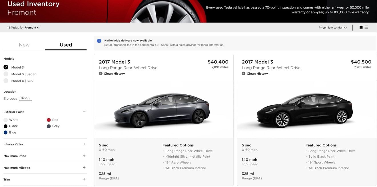 Tesla ha comenzado a vender unidades del Model 3 de segunda mano