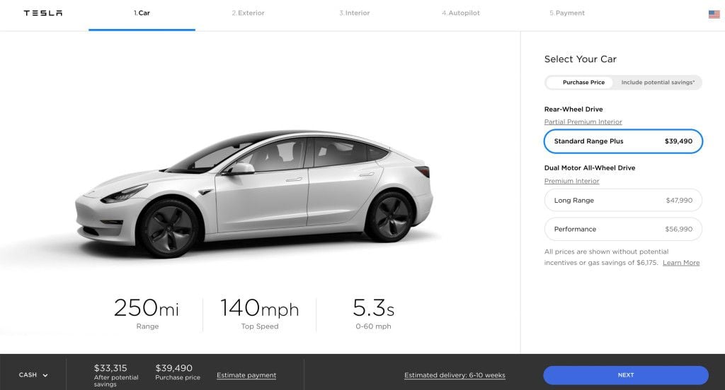 Tesla aumenta la autonomía y el precio del Model 3 Standard Range Plus