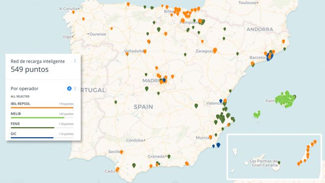 Red Eléctrica de España presenta su mapa de puntos de carga inteligente para coches eléctricos