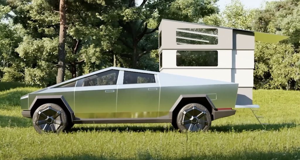 Esta casa plegable con paneles solares cocina, baño y salón, cabe en la trasera del Tesla Cybertruck (vídeo)