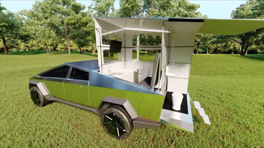 Esta casa plegable con paneles solares cocina, baño y salón, cabe en la trasera del Tesla Cybertruck (vídeo)