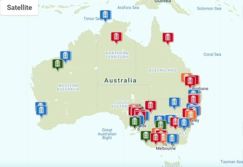 Este es el mapa de la grandes instalaciones de baterías con la que Australia quiere dar la puntilla al gas y el carbón