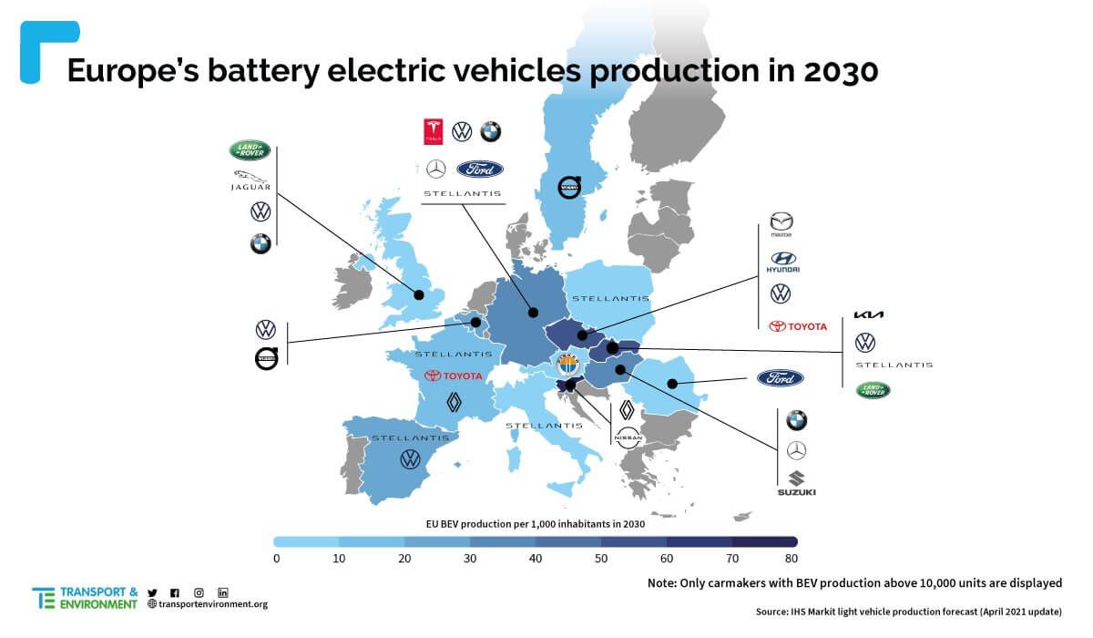 Este mapa nos muestra como España se está quedando fuera de la carrera por las fábricas de coches eléctricos en Europa