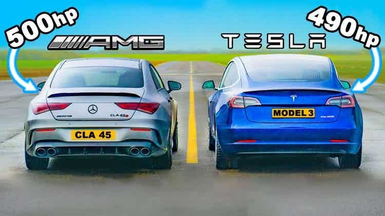 El par motor lineal de un coche eléctrico explicado en un vídeo. Tesla Model 3 Performance contra Mercedes AMG CLA 45 S