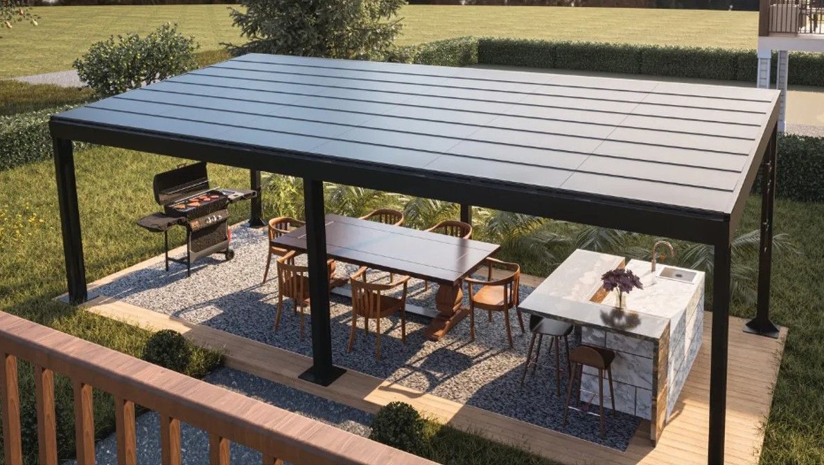 Esta atractiva pérgola solar podrá darte sombra en tu jardín, alimentar la vivienda o cargar tu coche eléctrico