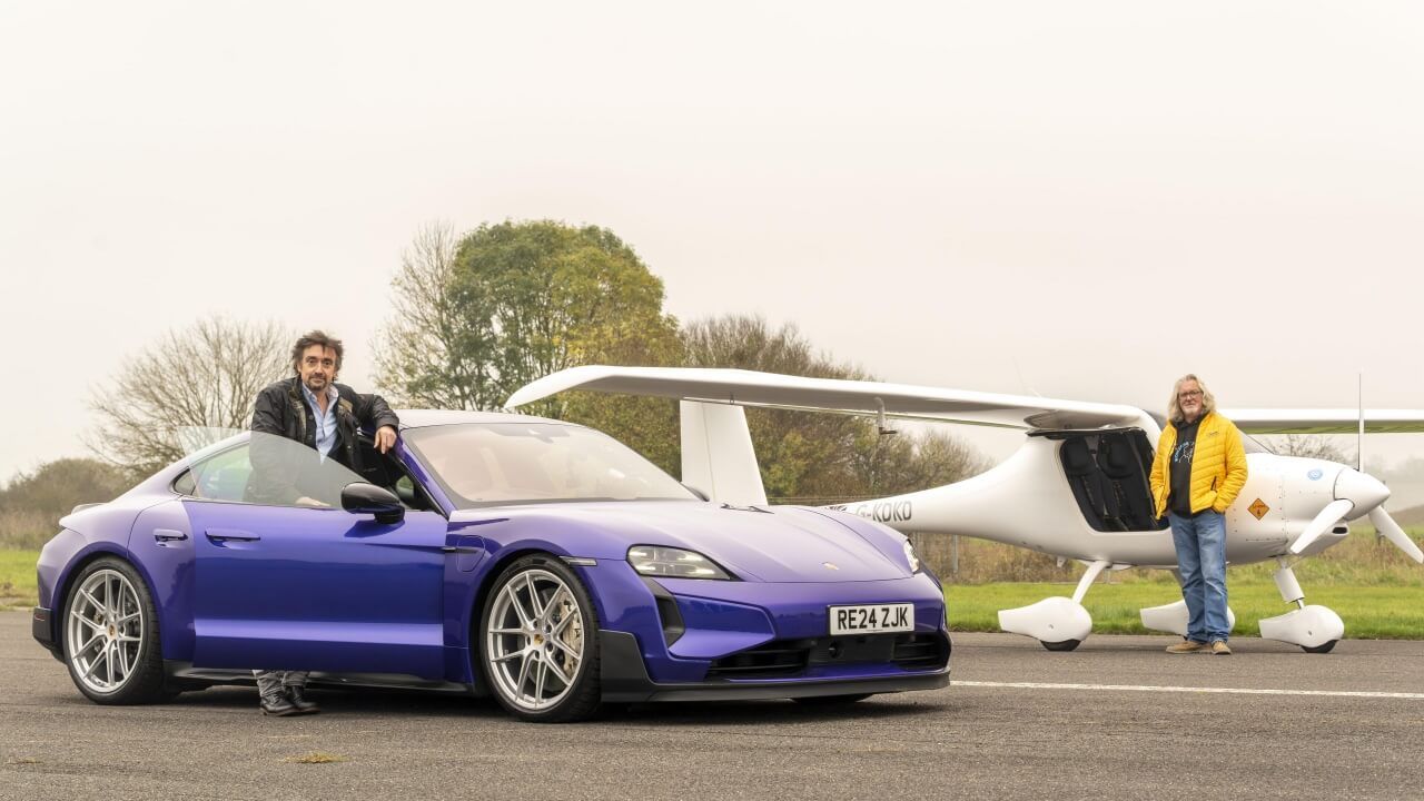 Un Porsche Taycan Turbo GT contra un avión eléctrico, la última locura de los expresentadores de Top Gear
