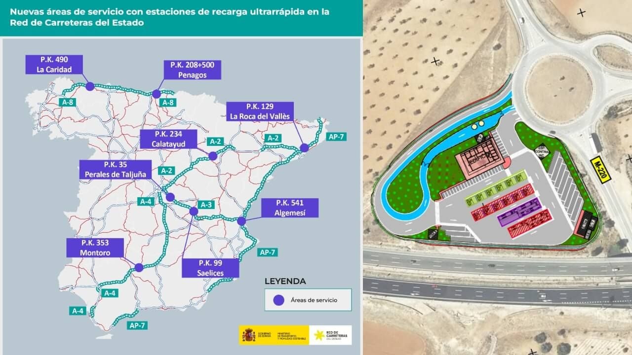 El Ministerio de Transportes construirá estaciones de carga ultrarrápida en 8 áreas de servicio situadas en autopistas estatales