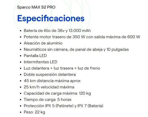 PATINETE ELECTRICO SPARCO MAX S2 AZUL