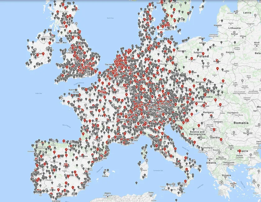 Localización de vehículos eléctricos en Europa